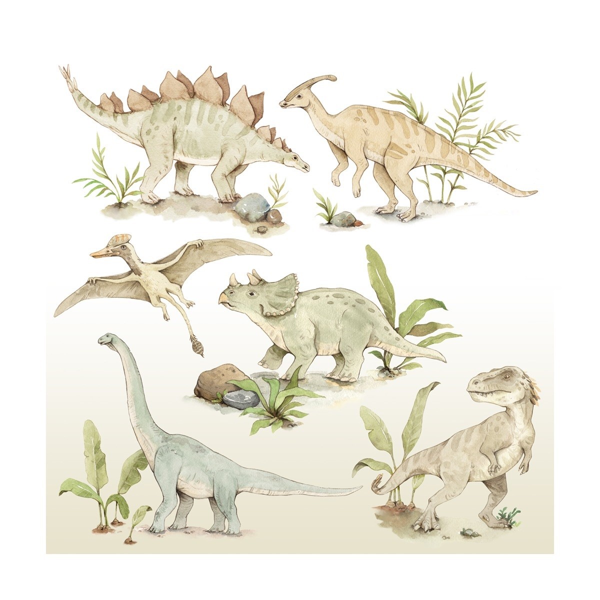 Planche de stickers autocollants sur le thème des dinosaures